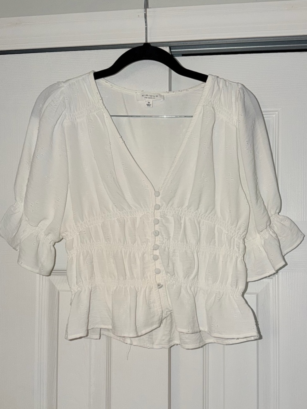 Women's White Ruffled Button-Front Peplum Blouse